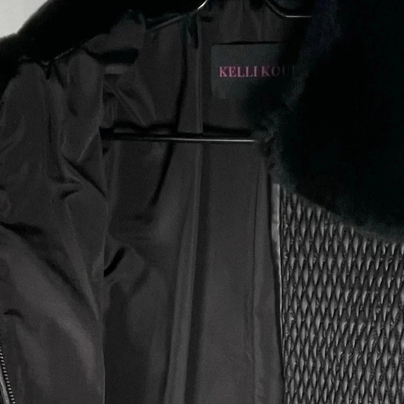 KELLI KOURI Quilted Vegan Leather Jacket w/ Fur Collar Medium - Picture 11 of 13